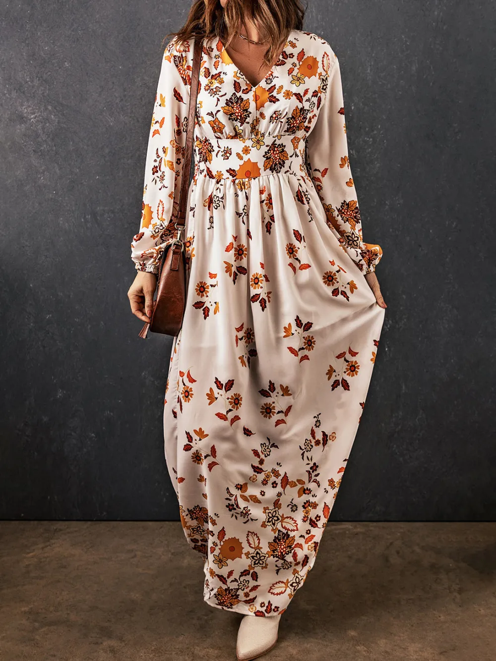 Floral V-Neck Long Sleeve Maxi Dress