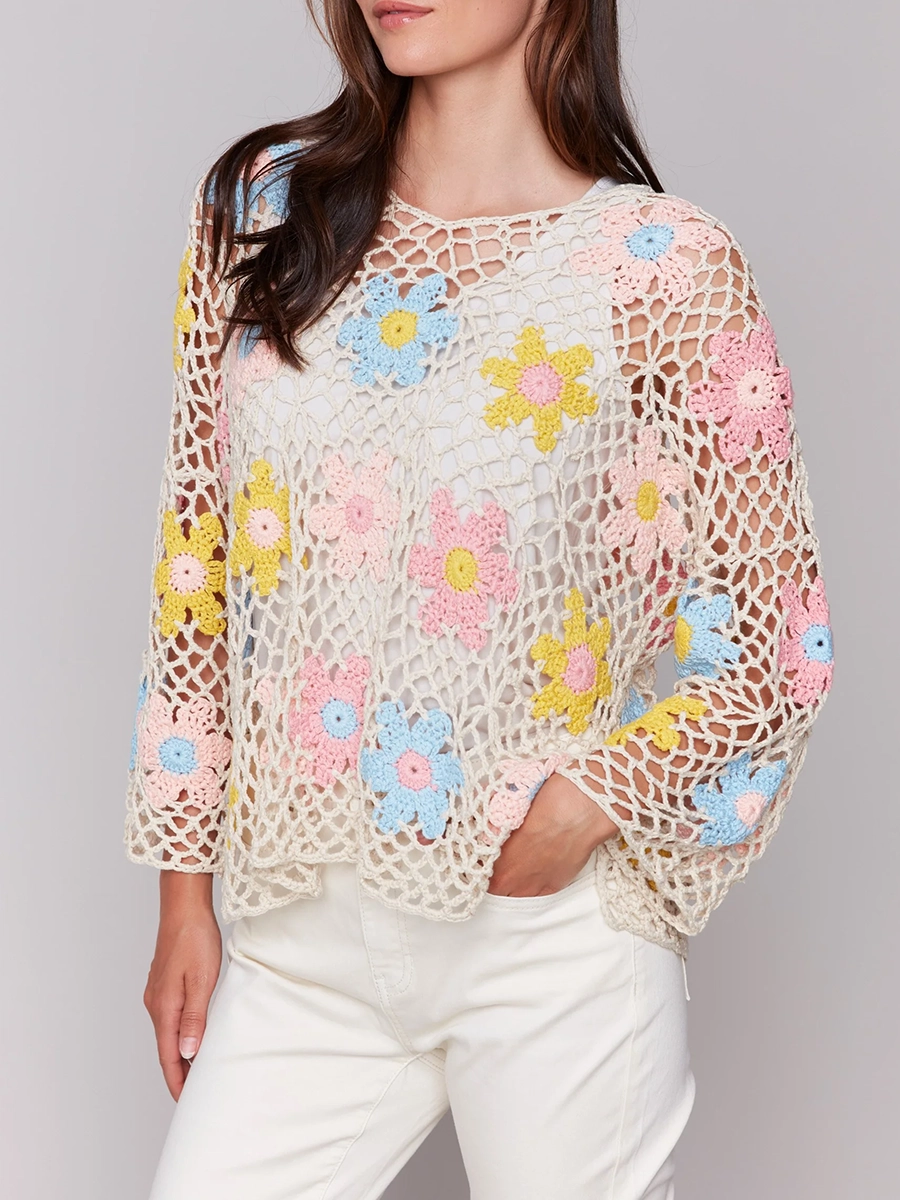 Lively Artistic Floral Women's Hollow Blouse