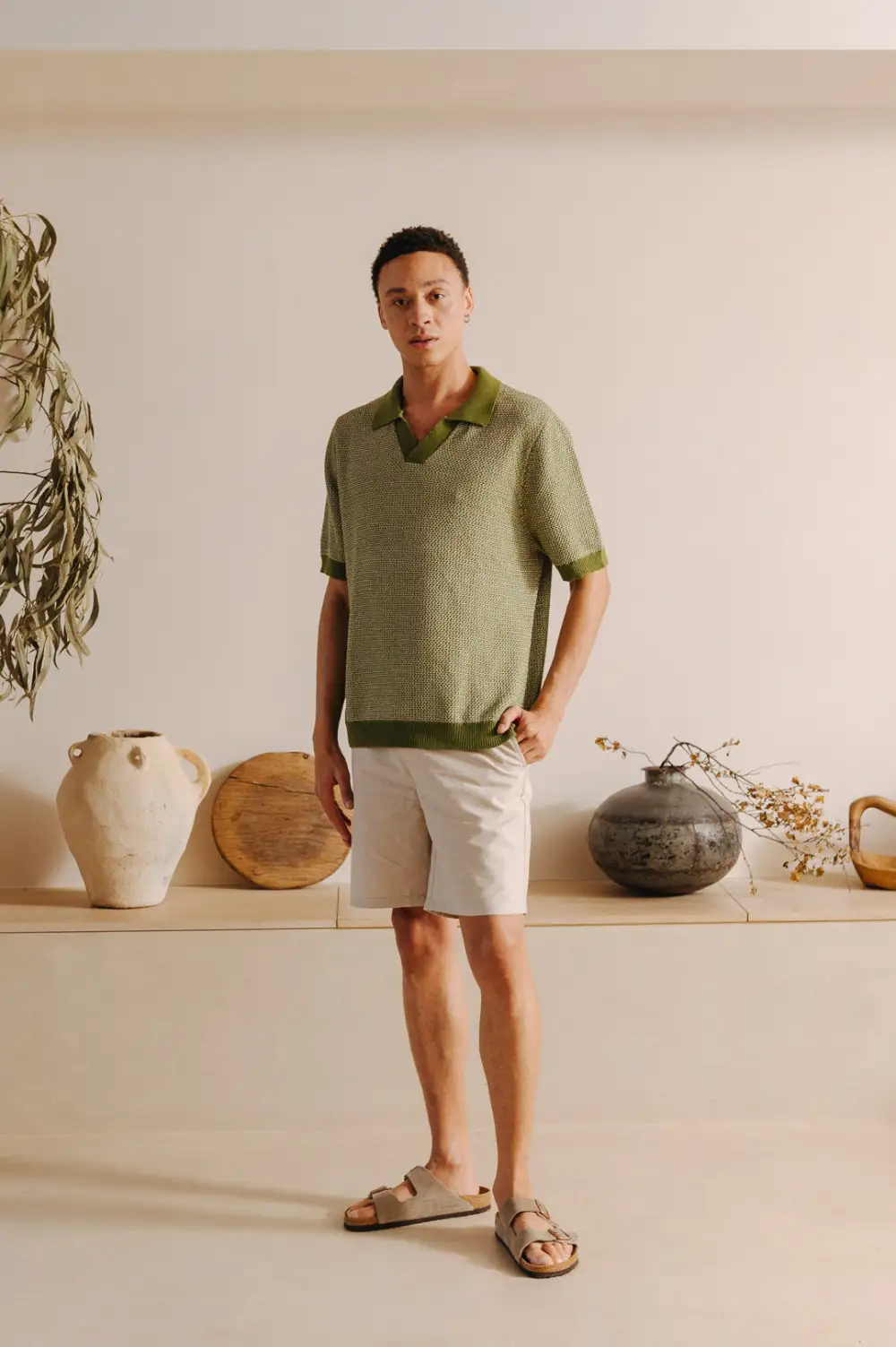 Green Melange Knit Resort Polo