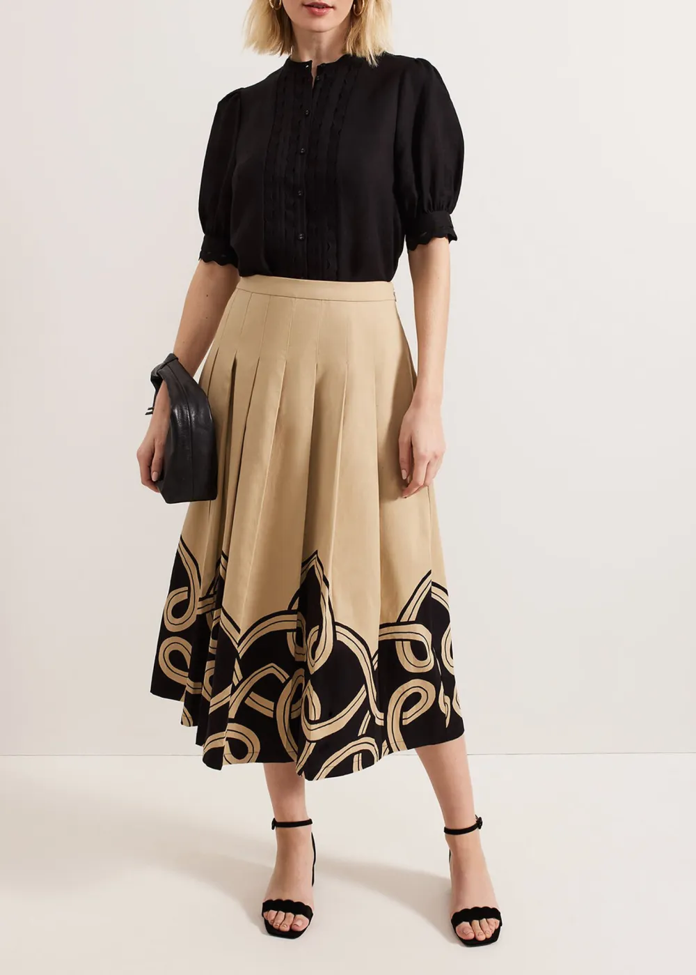 National Style Printed Pleated Skirt
