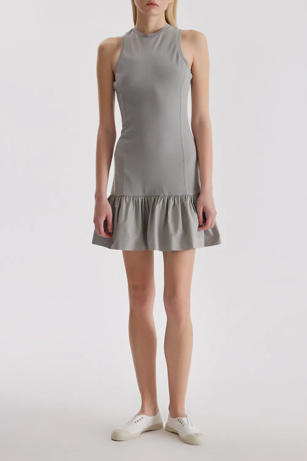 Crew Neck Pleated Mini Dress
