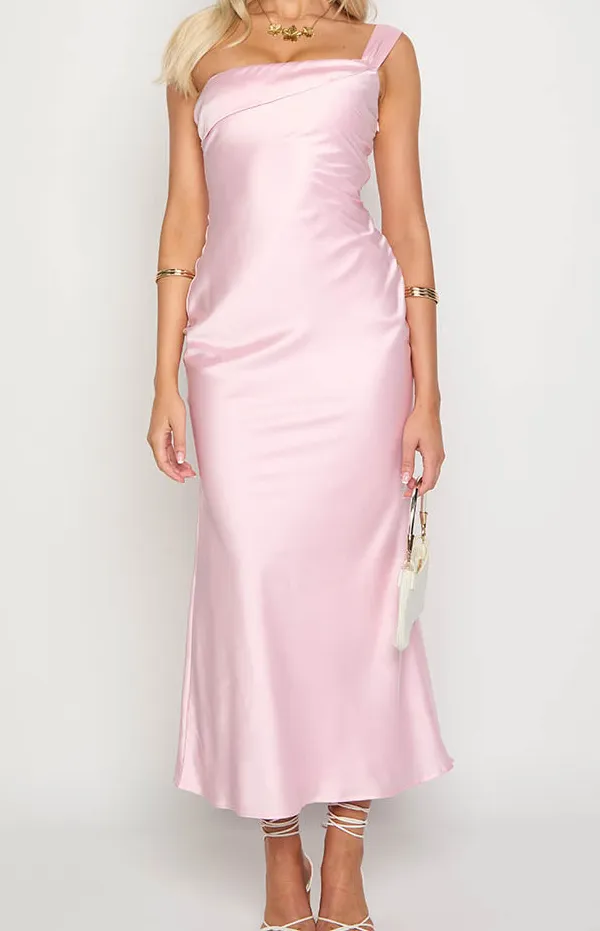 Satin One Shoulder Maxi Dress