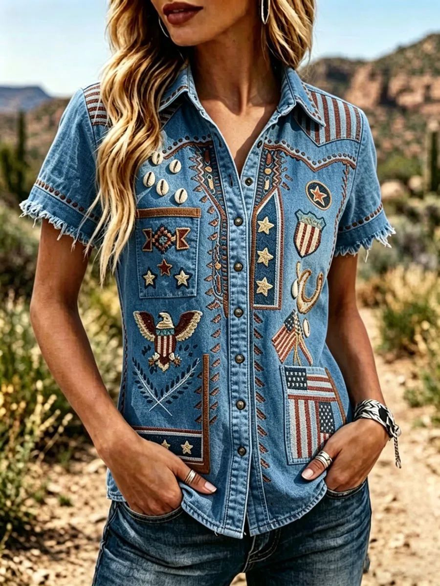 Women'S 250Th Anniversary American Western-Style Retro Shirt