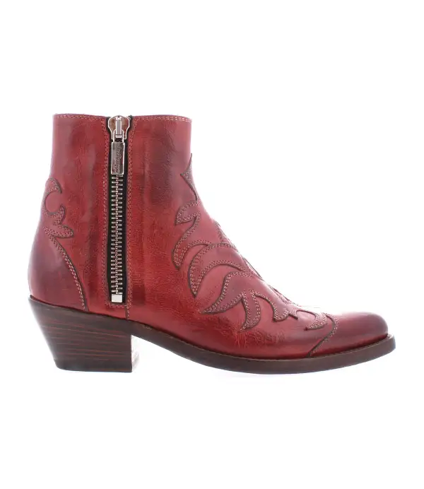 Western Side Zip Leather Refined Crafted Ankle Boots