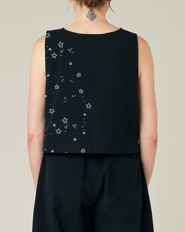 BLACK SEERSUCKER TOP