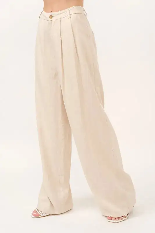 High Rise Wide Leg Linen Blended Pants
