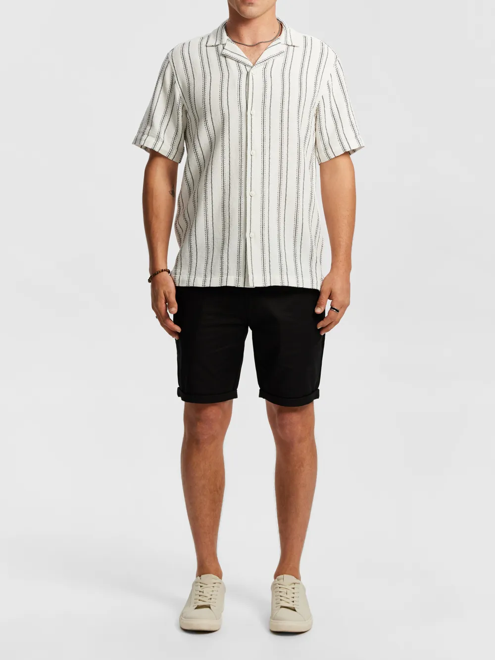 White Striped Short Sleeve Shirt