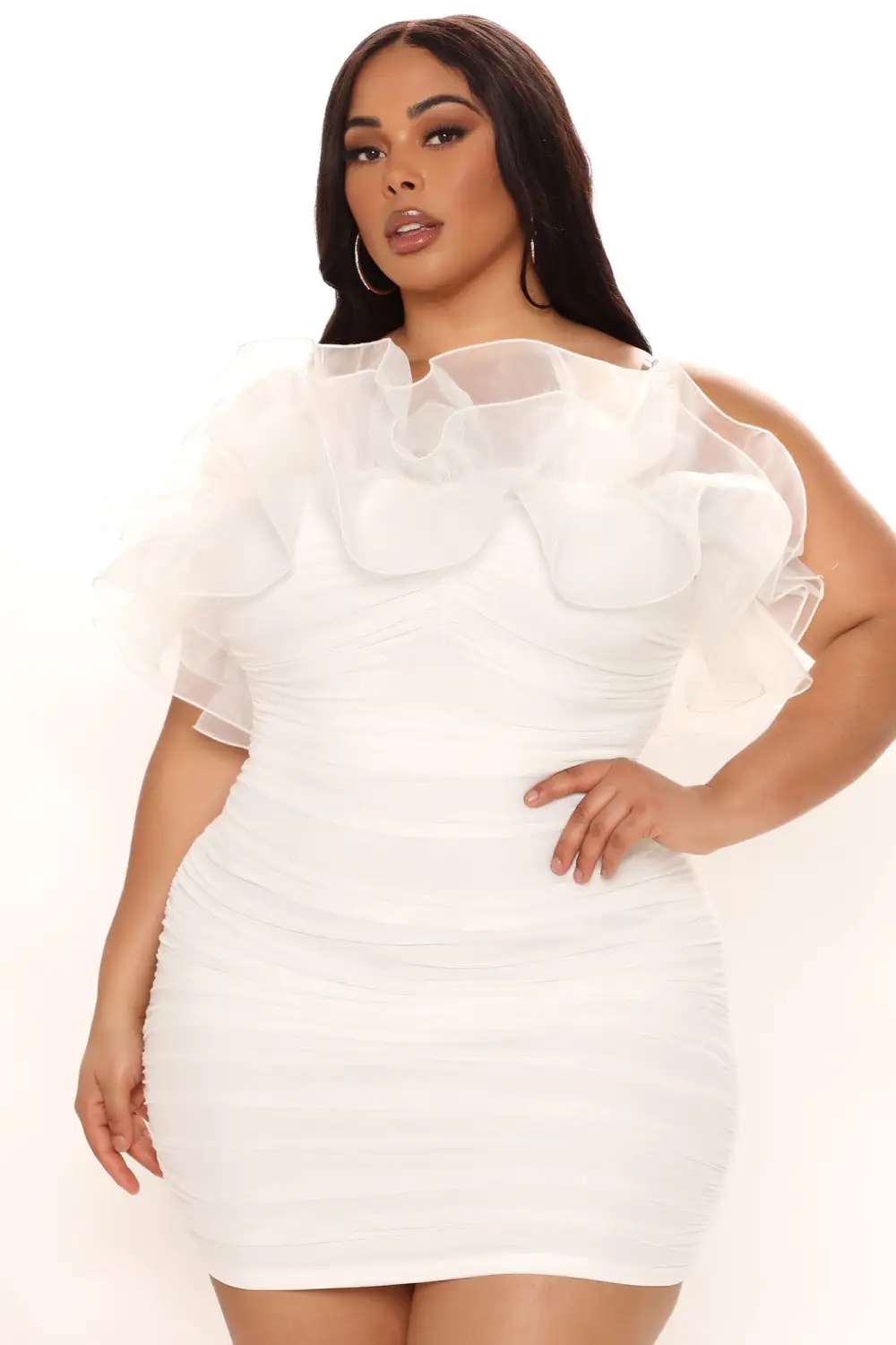 Ruffle Mami Mesh Mini Dress - White