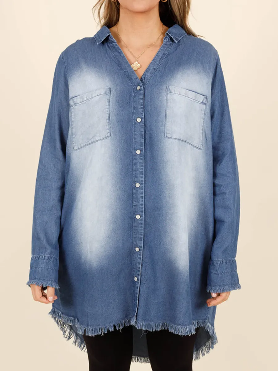 Tassel pocket washed denim shirt