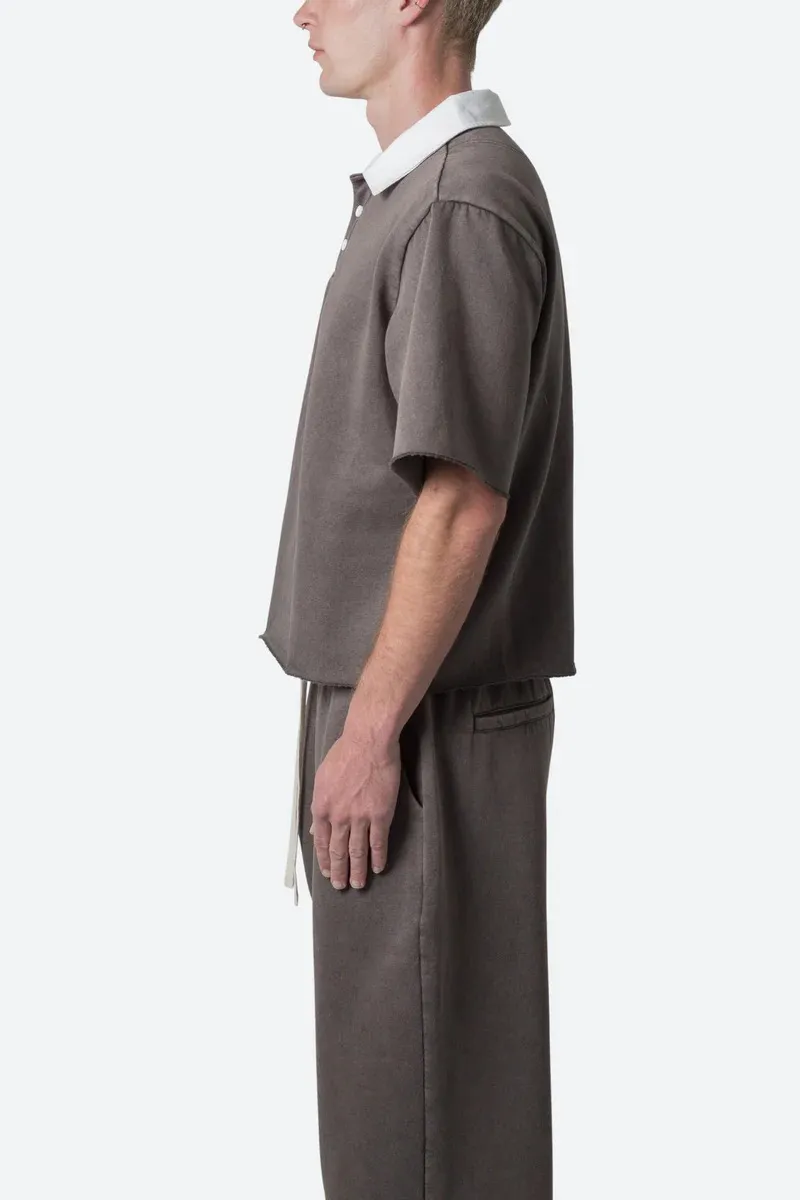 GRAY FLEECE OVERSIZED POLO SHIRT