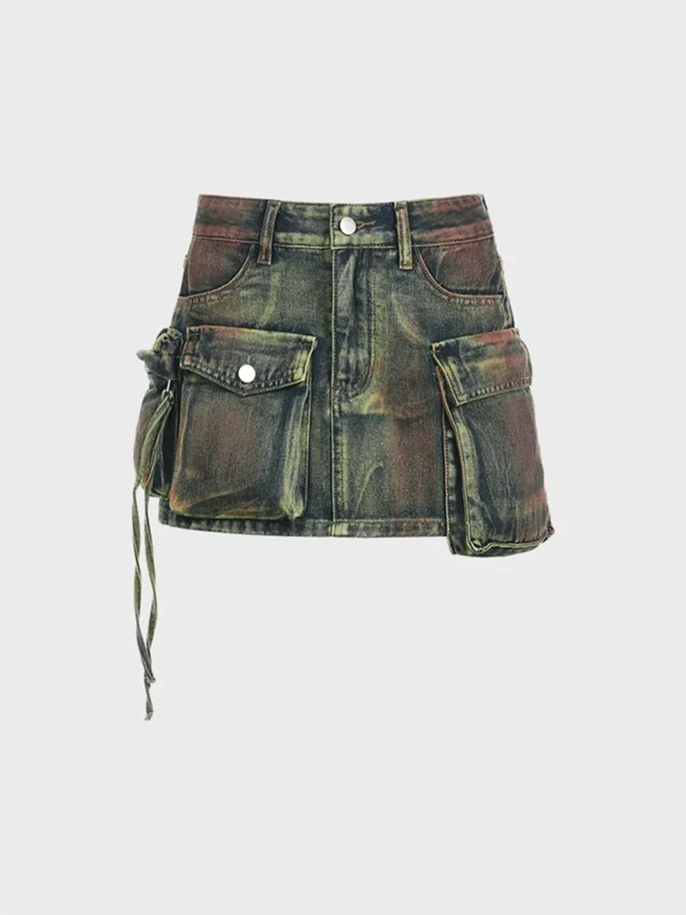 Multicolor Denim Pockets Bottom Skirt