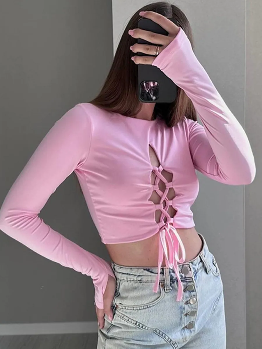 Women's Crewneck Sexy Strappy Cut-out Top