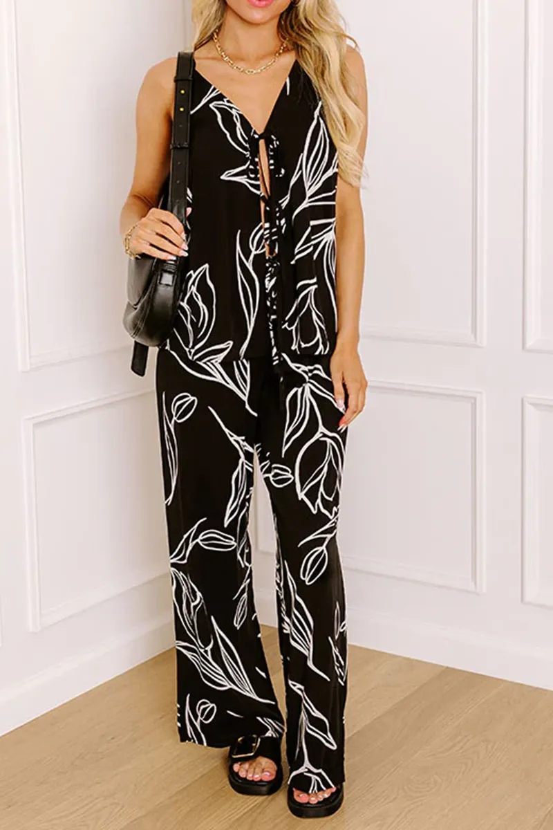 Artistic Floral Lace-Up Vest For Women
