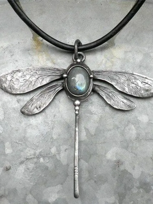 Vintage Dragonfly Moonstone Necklace