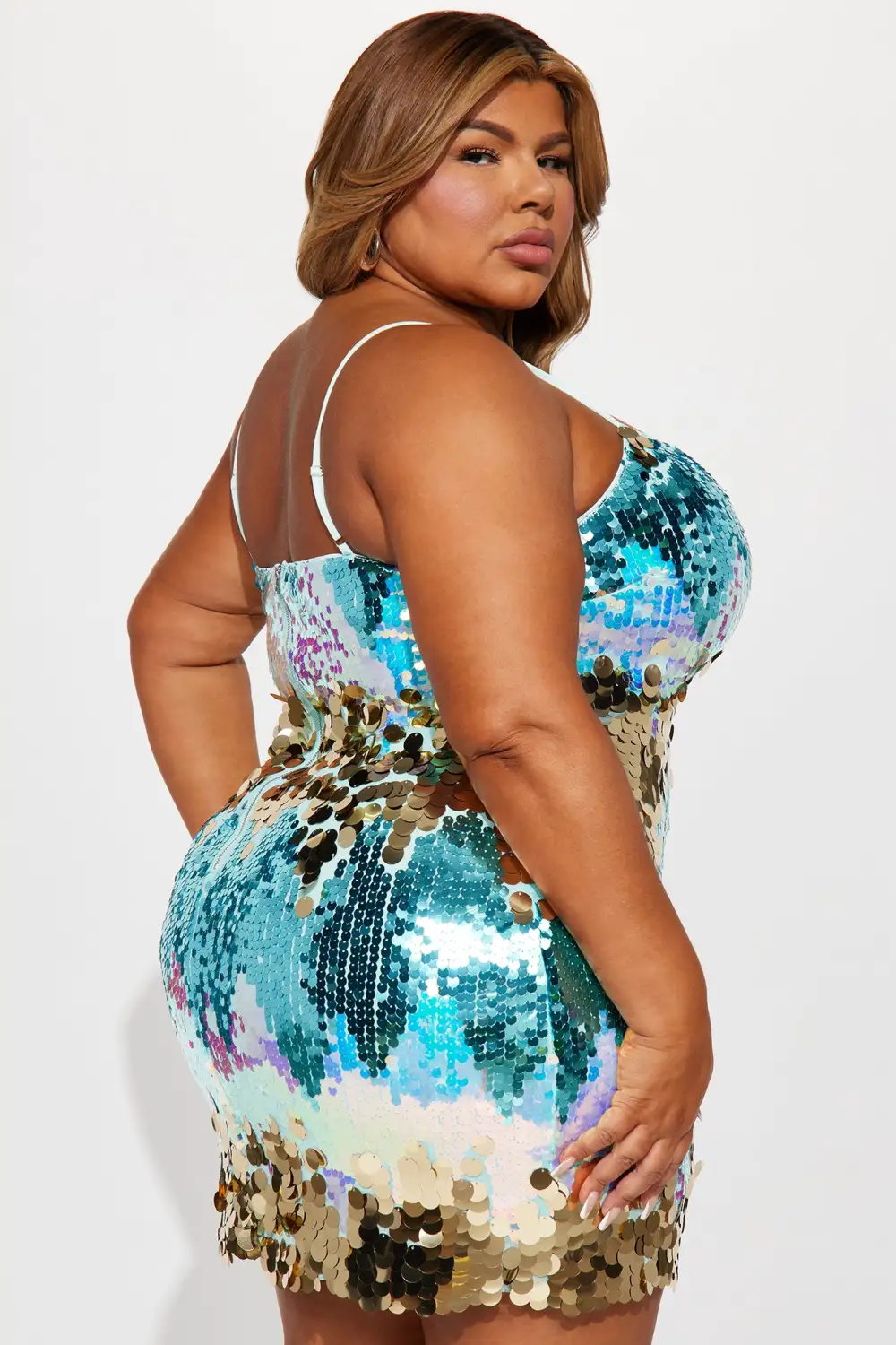 Cabo Disco Sequin Mini Dress - Aqua/Combo