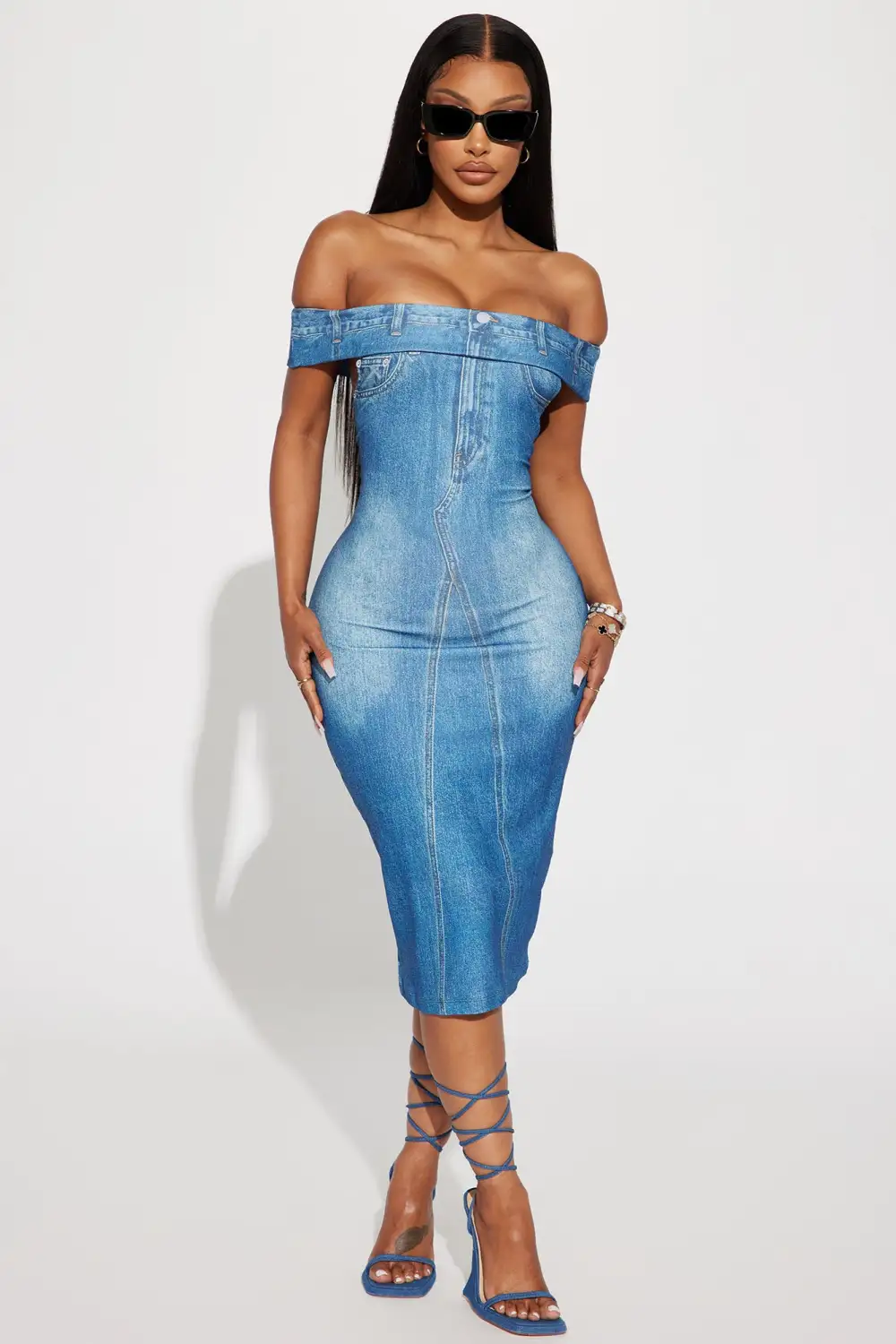 Lennon Printed Midi Dress - Denim