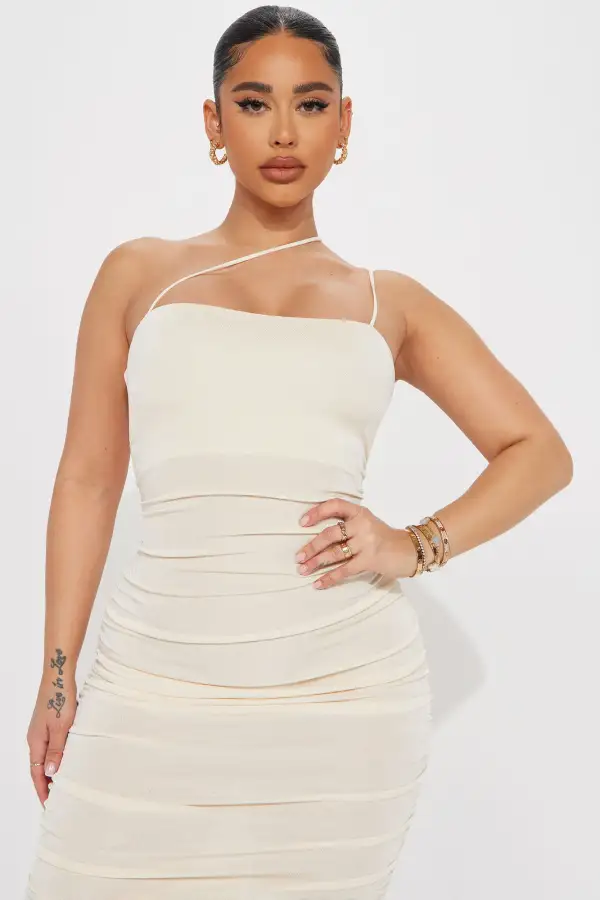 Pamela Ruched Midi Dress - Cream