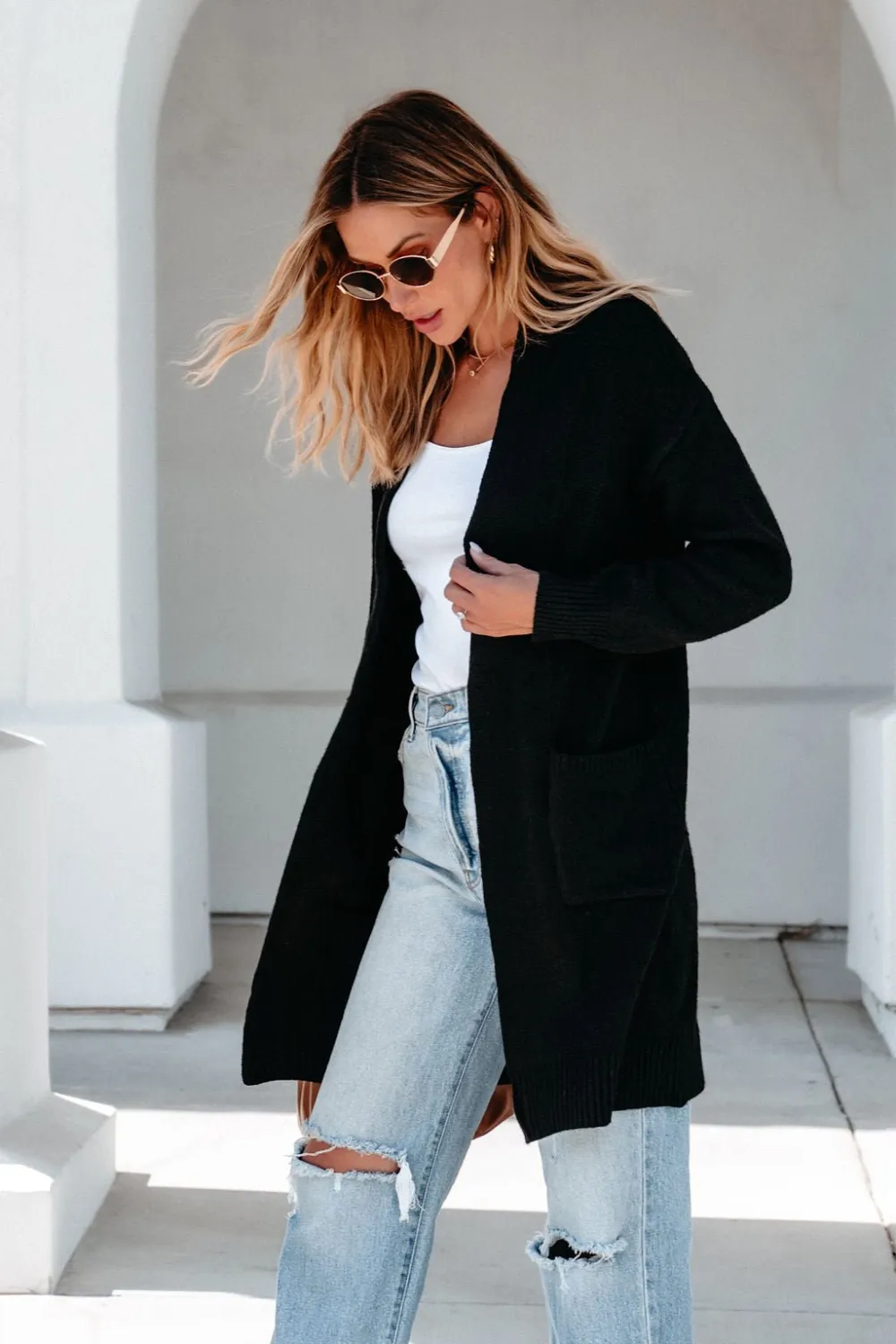 Solid Black Oversized Duster Cardigan