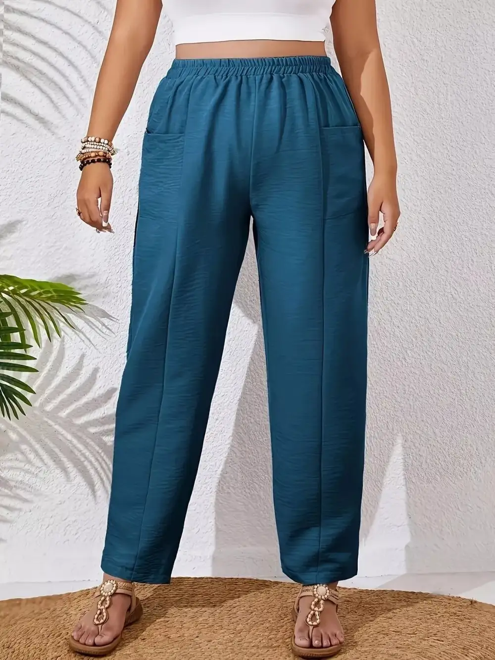 Relaxed Fit Elastic Waist Casual Pants