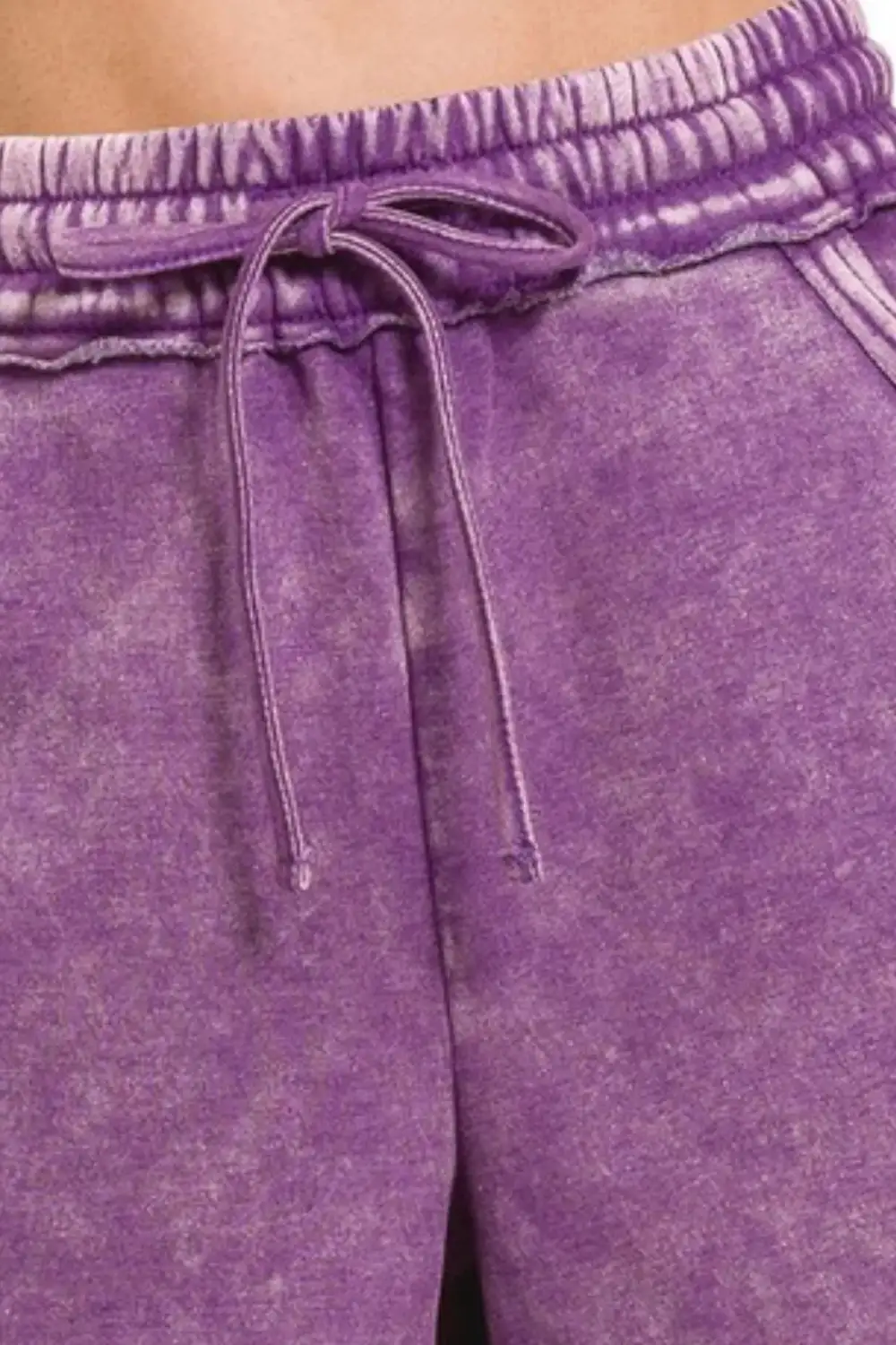 Laidback Acid Wash Fleece Drawstring Shorts with Pockets