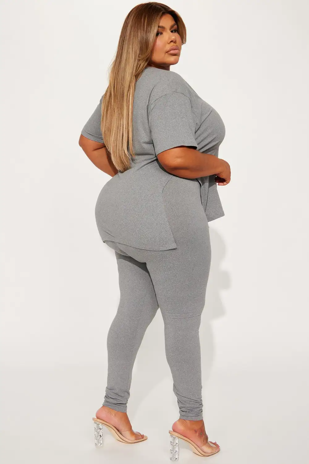 Lets Chill Together Short Sleeve Legging Set - Heather Grey