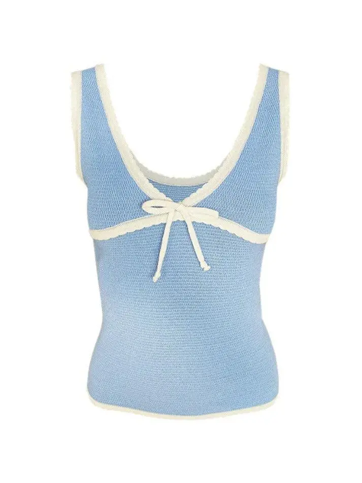 V-Neck Bow-Detail Slim-Fit Tank Top