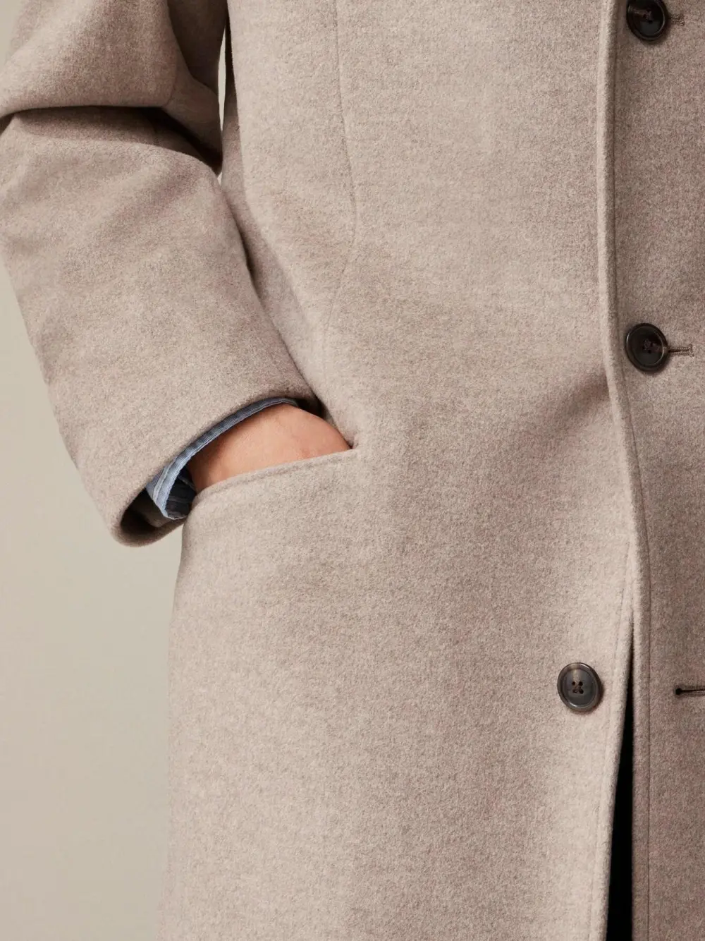 Beige Double Breasted Wool Coat