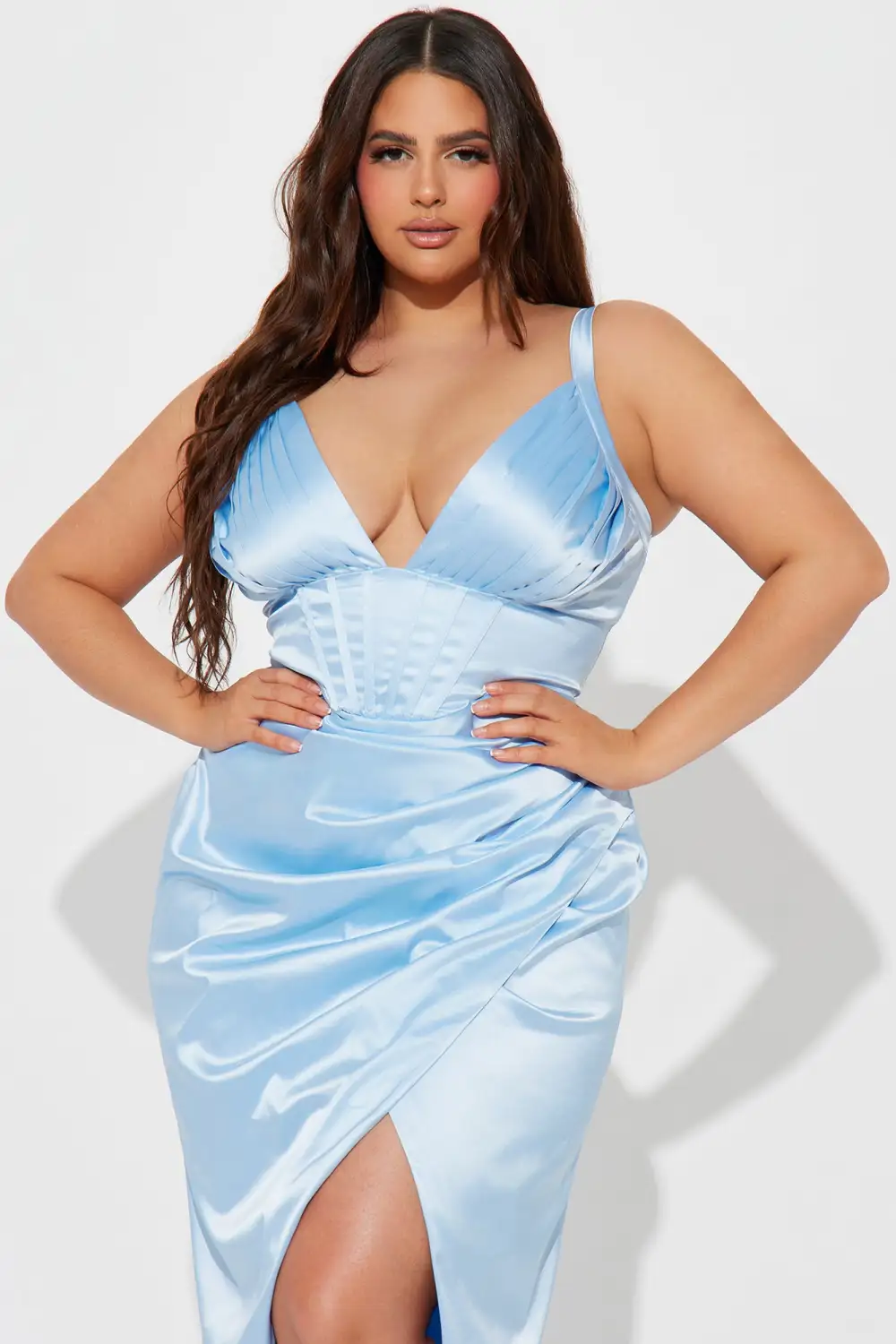 Elizabeth Satin Maxi Dress - Light Blue