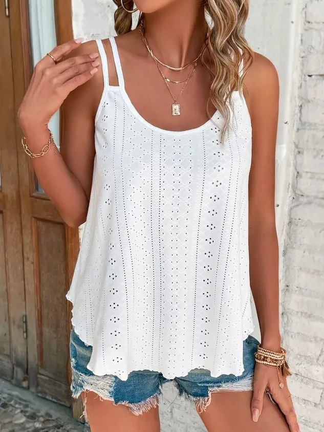 Plain Solid Eyelet Embroidery Cami  Casual Cami