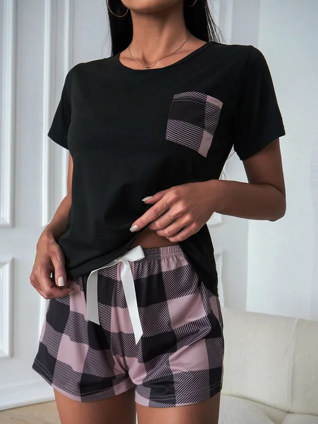 Women's Breathable Comfortable Plaid Casual Pajamas Set