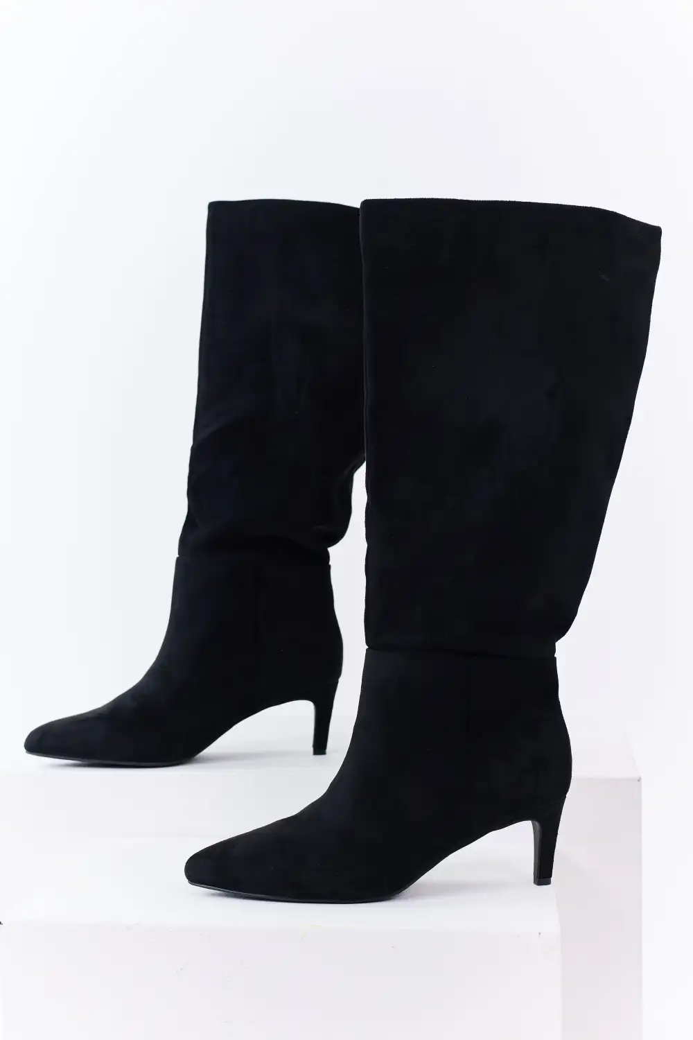 Faux Suede Pointed Toe Heeled Tall Boots