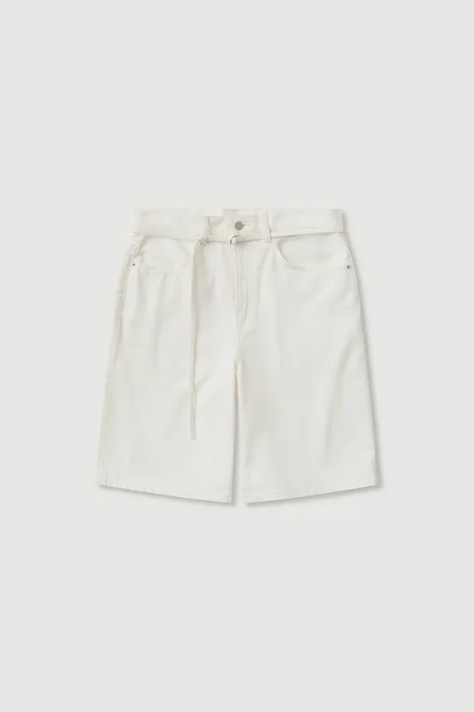 Vintage White Loose-Fit Tie-Waist Long Denim Short