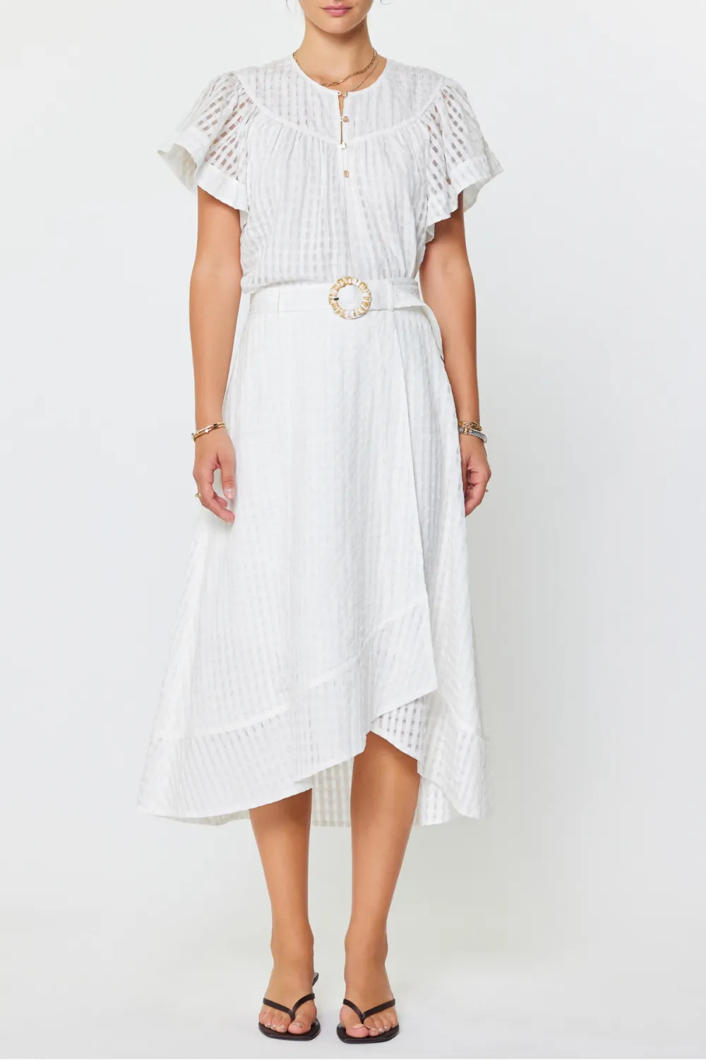 Flared Wrap Style Sheer Gathered Midi Skirt