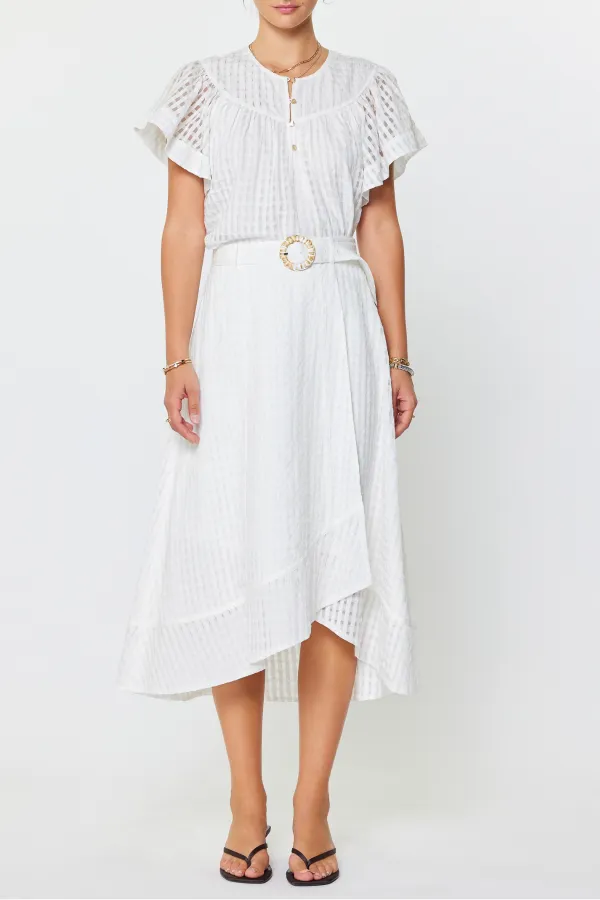 Flared Wrap Style Sheer Gathered Midi Skirt