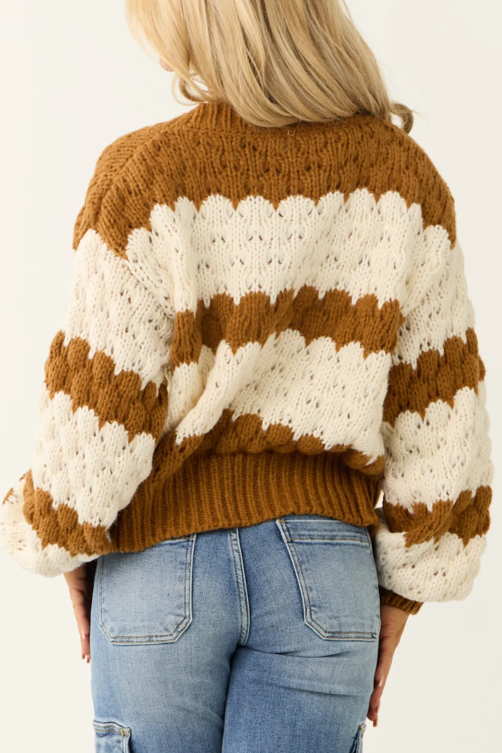 Brown Sugar Striped Long Sleeve Open Cardigan