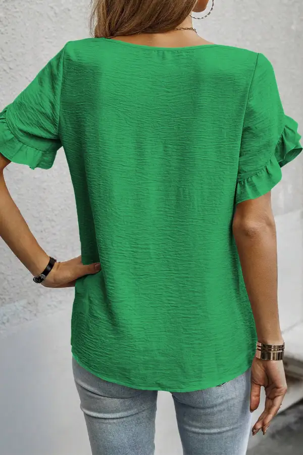 Versatile Ruffle Sleeve Short Sleeve Blouse