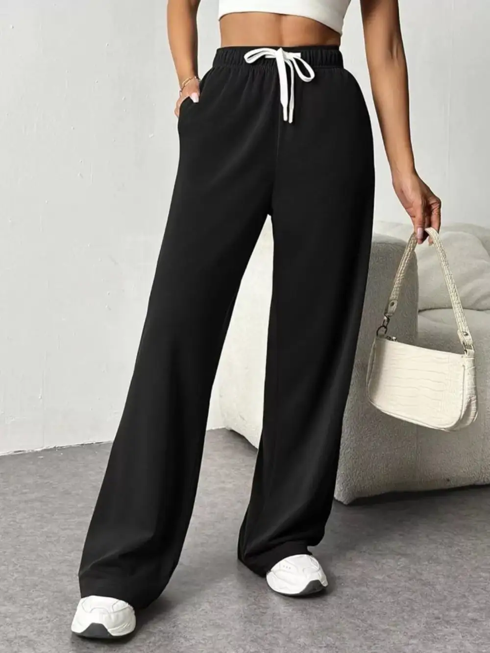 Soft Drawstring Wide Leg Pants