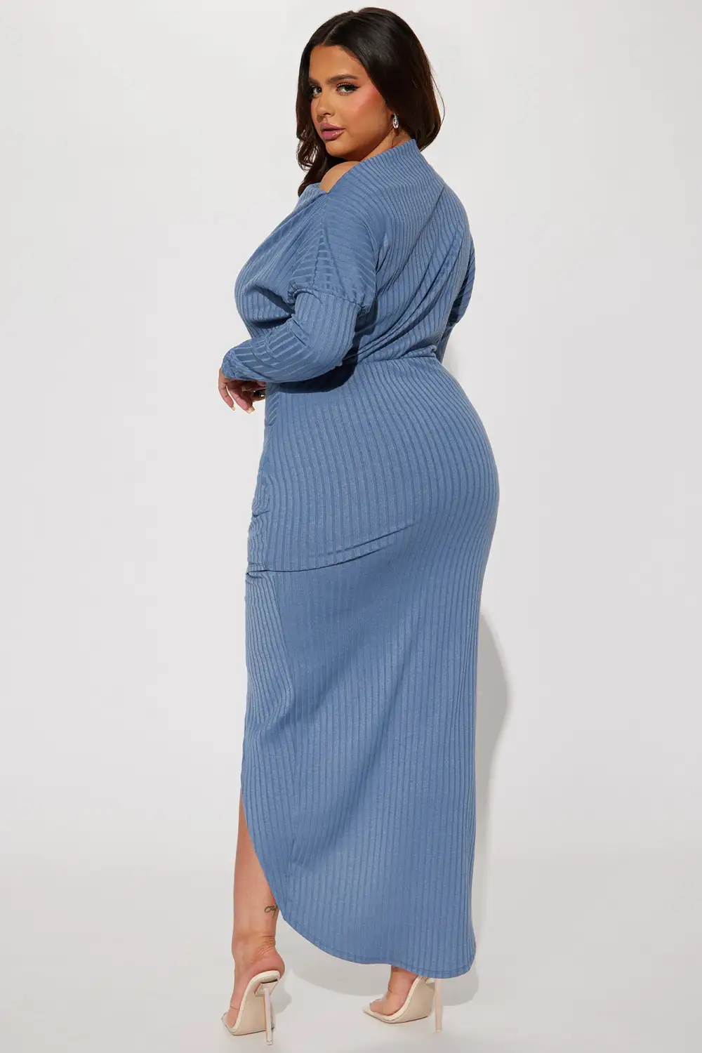Bernice Ribbed Maxi Dress - Slate Blue