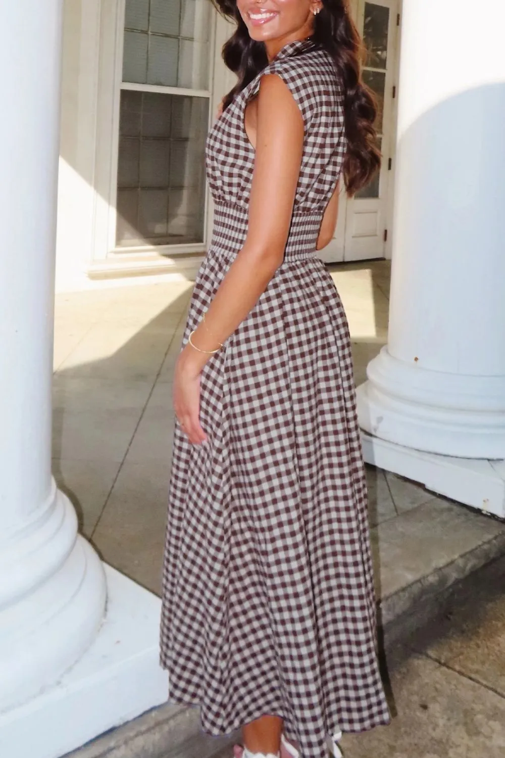 Plaid Zip Front Midi Dress