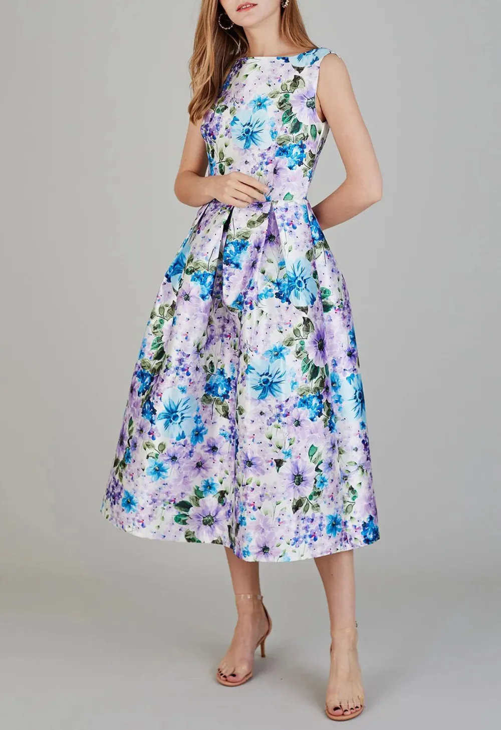 FLOWERY SCENERY SLEEVELESS MIDI DRESS