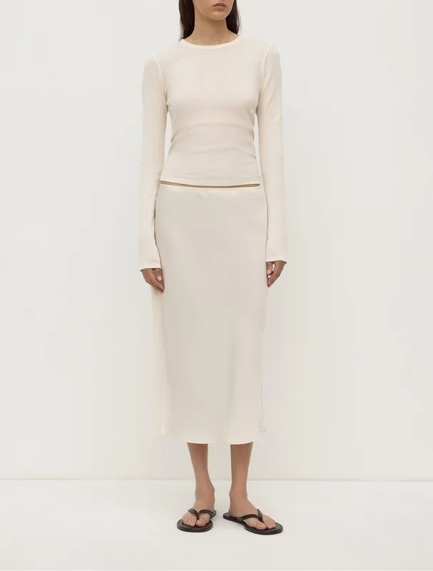 Cream Bias-Cut Silk Midi Skirt