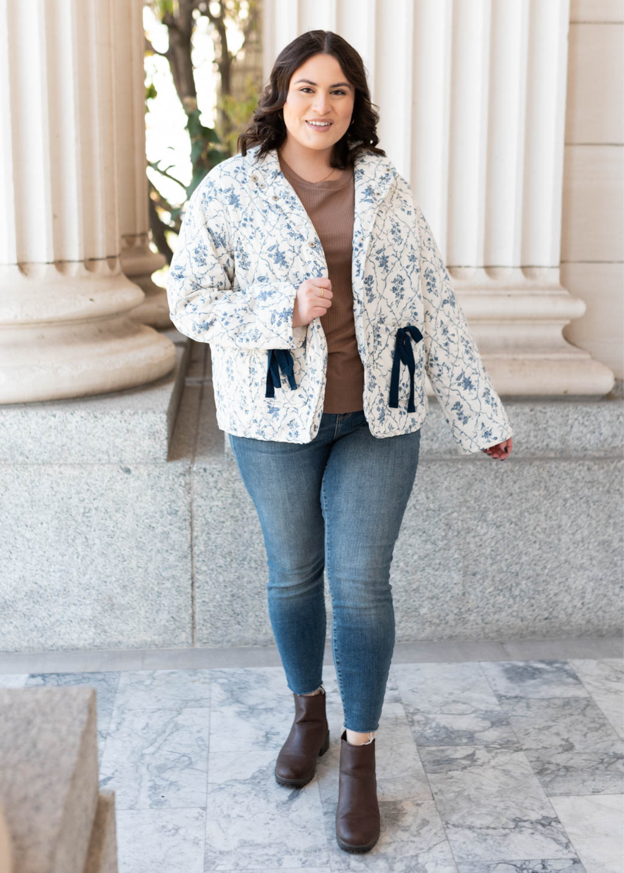 Jadah Cream Floral Printed Jacket