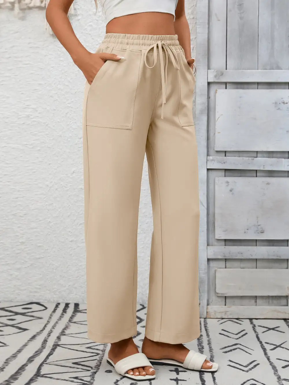 Everyday Casual Drawstring Wide Leg Pants