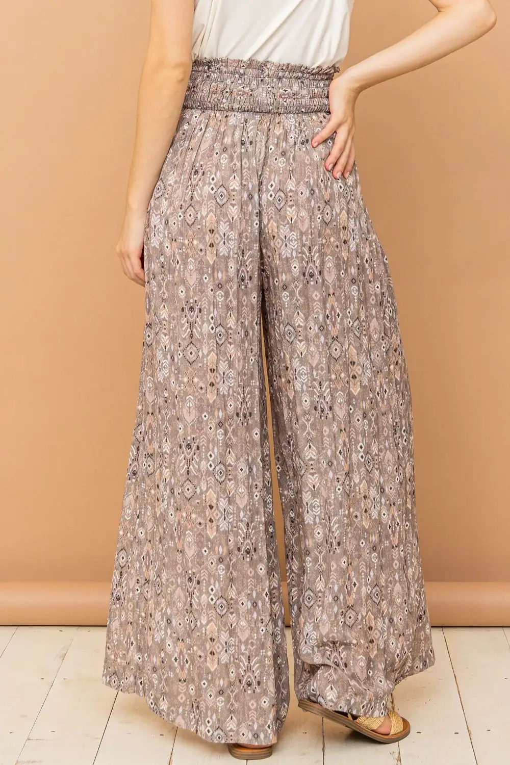 Wide Leg Smocked Trousers