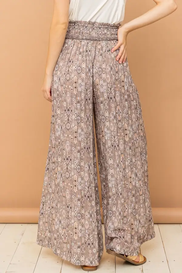 Wide Leg Smocked Trousers