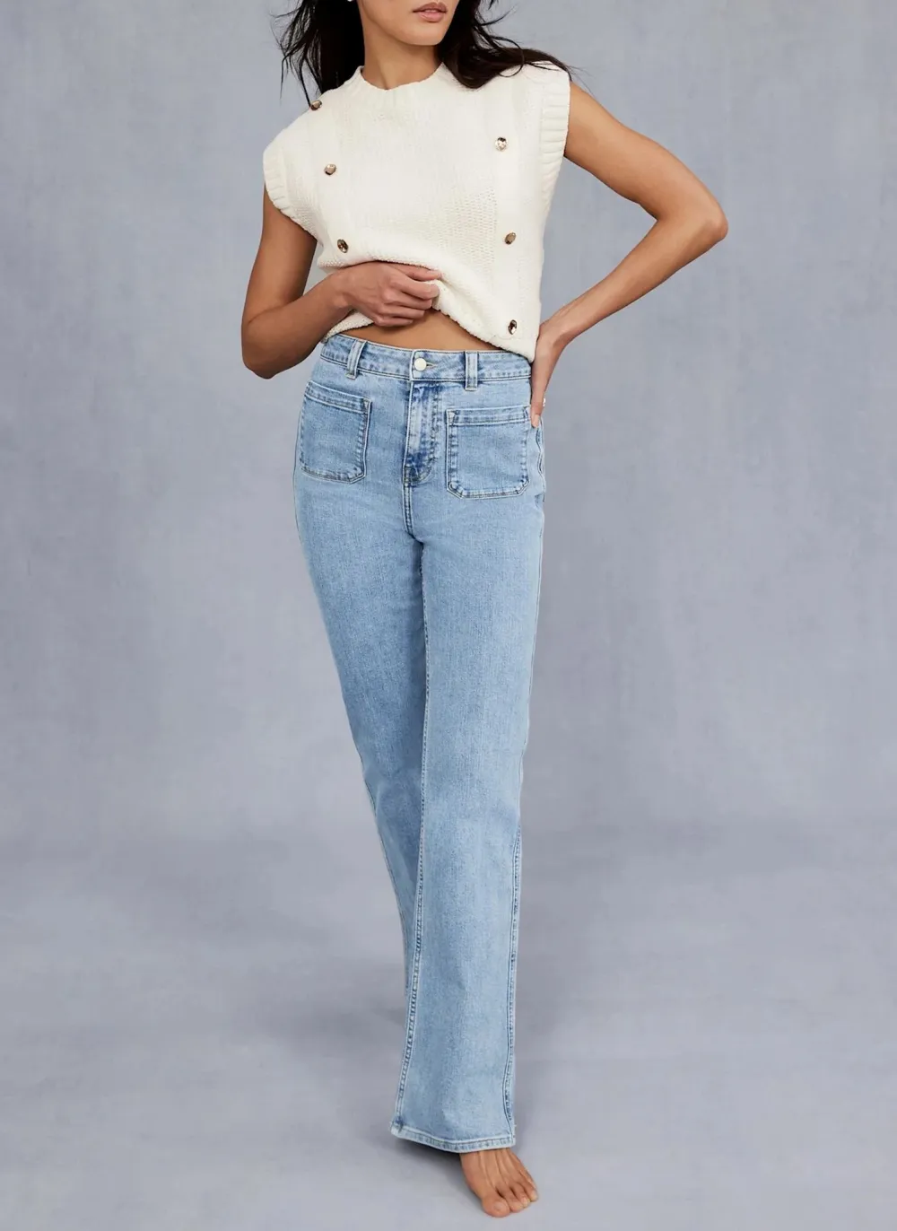 Casual Style Relaxed Straight Patch Pocket Jeans