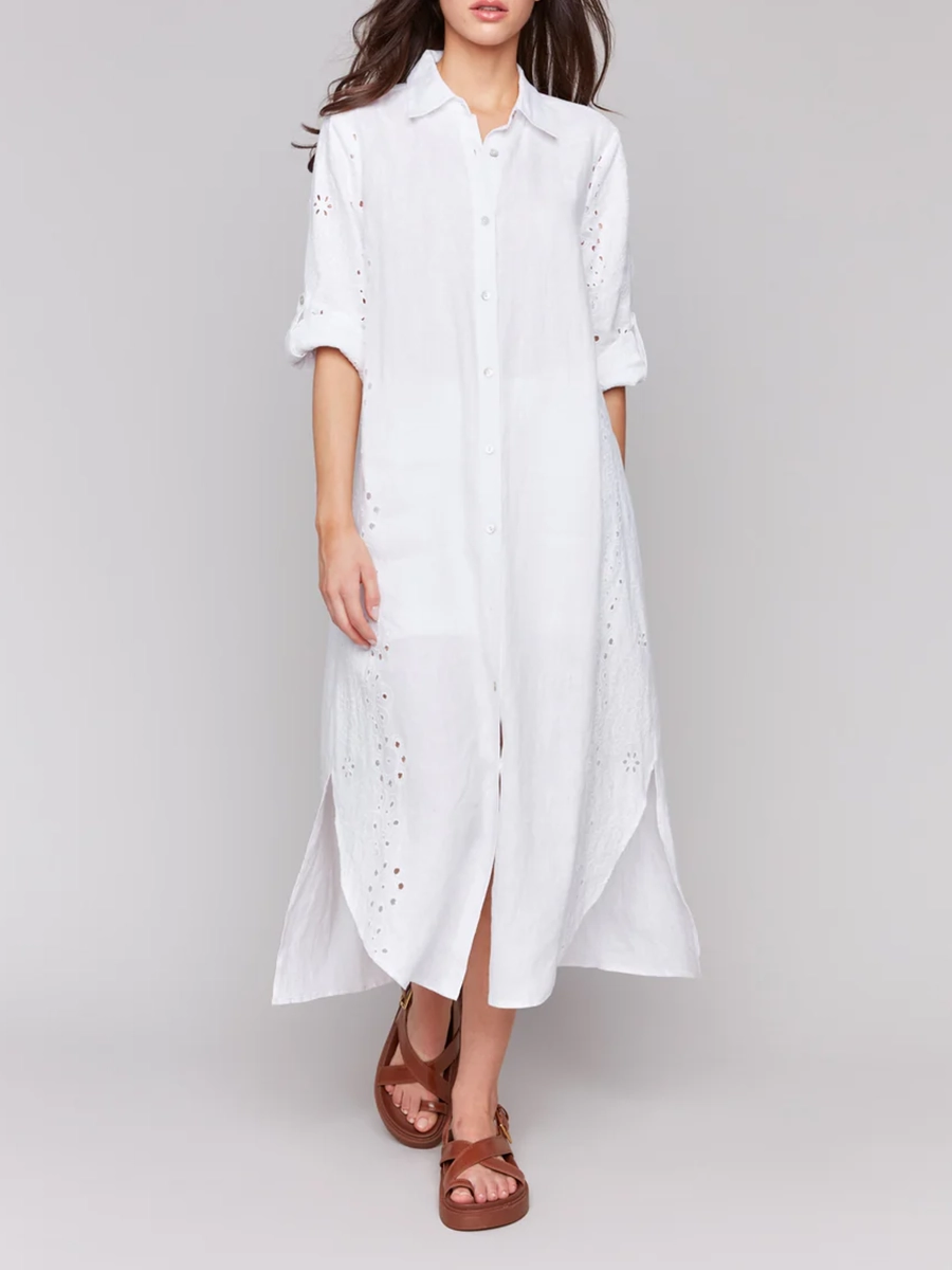 Cotton And Linen Breathable Solid Color Basic Dress
