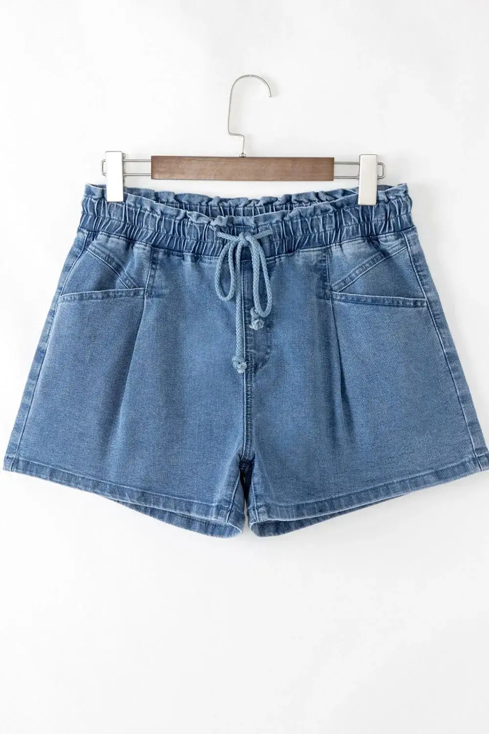 High Waist Drawstring Denim Shorts With Pockets