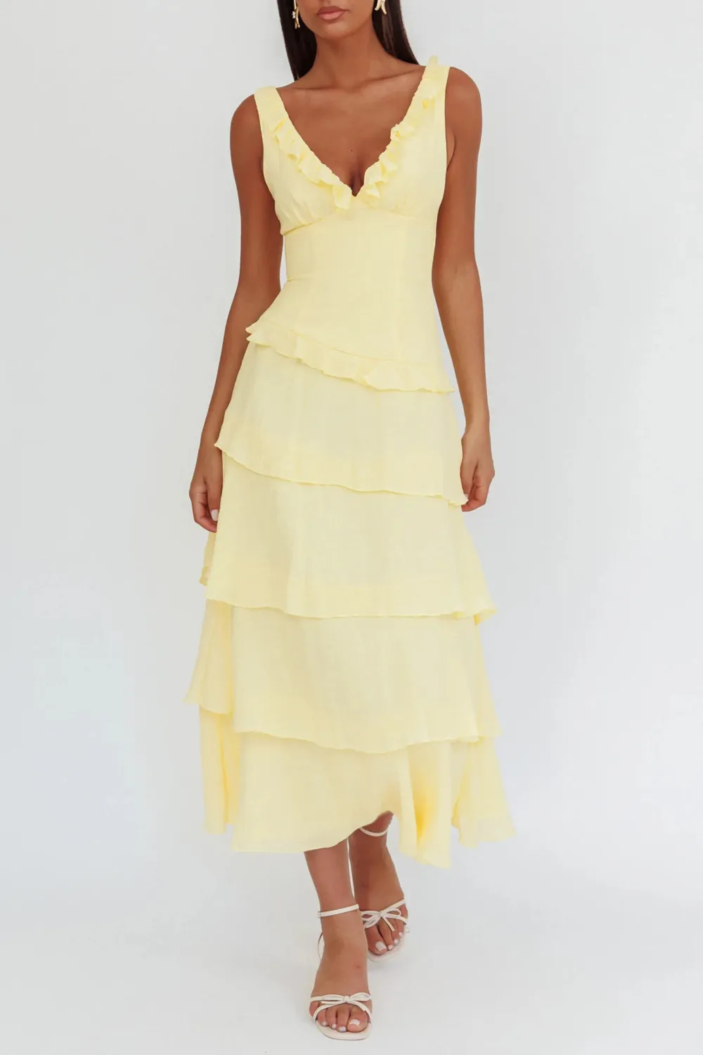 Flowing Ruffled V-Neck Fashionable Dress