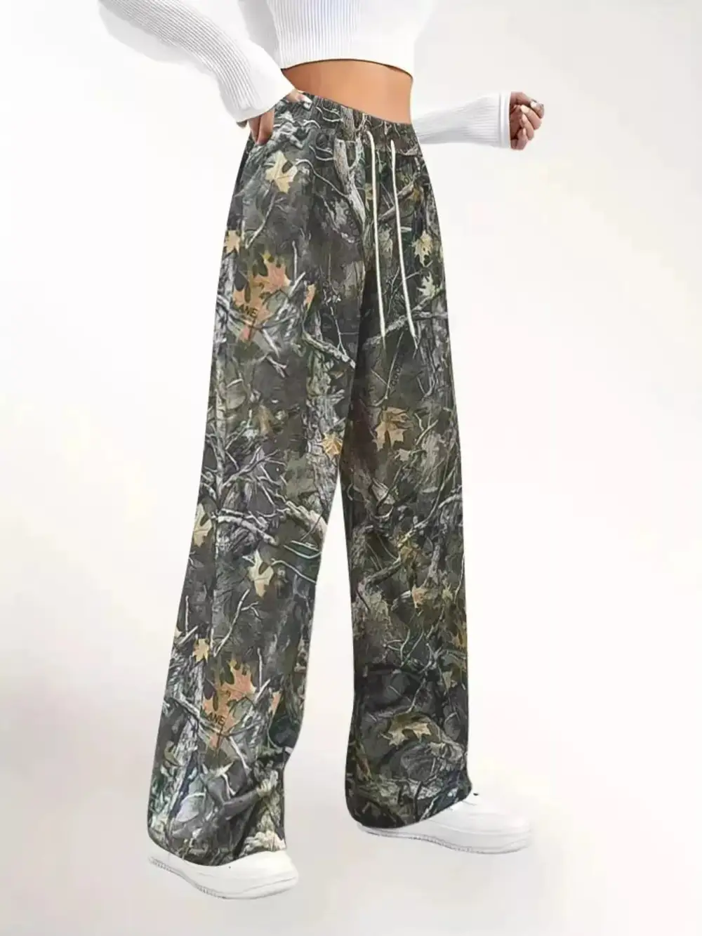 Relaxed Fit Camo Print Drawstring Waist Pants